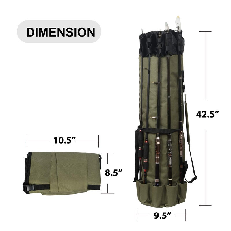 LEADALLWAY Fishing Rod Bag Durable Folding Oxford Fabric Fishing Tackle Carry Case Bag Multifunction Large Capacity Waterproof Fishing Rod Case Holds 5 Poles - Image 4